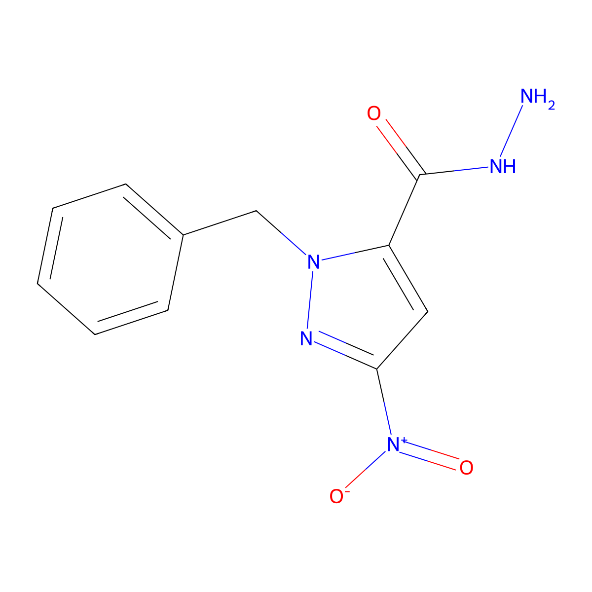 3-Nitro-1-(phenylmethyl)-1H-pyrazole-5-carboxylic acid hydrazide molecular structure, CAS 514800-74-9