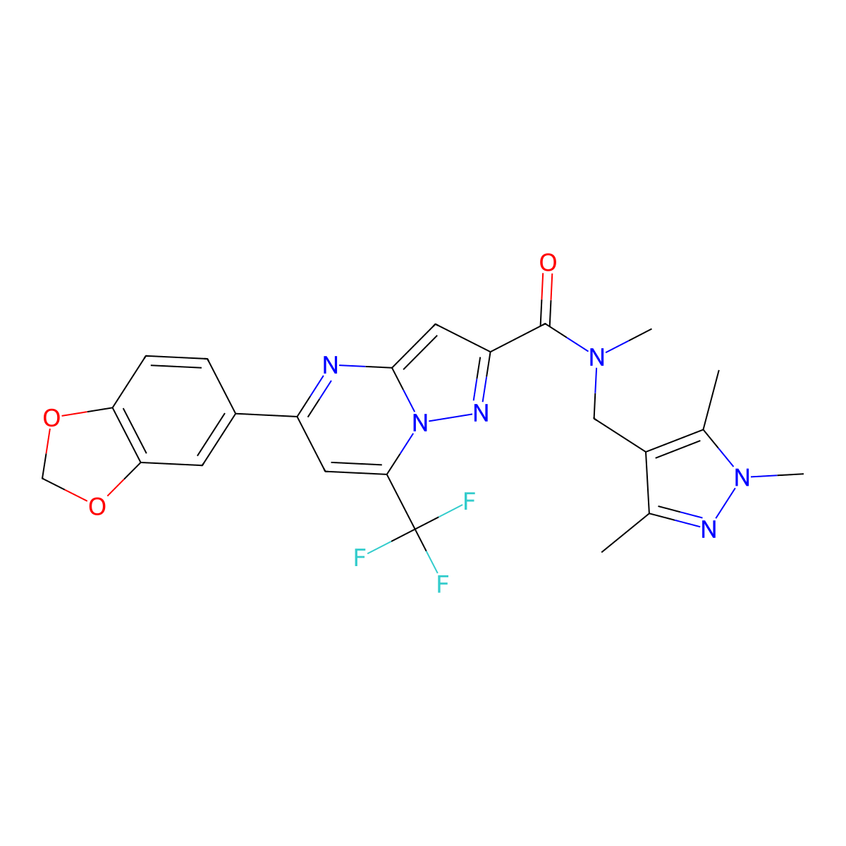 5-(1,3-benzodioxol-5-yl)-N-methyl-7-(trifluoromethyl)-N-[(1,3,5-trimethyl-1H-pyrazol-4-yl)methyl]pyrazolo[1,5-a]pyrimidine-2-carboxamide molecular structure, CAS 514800-83-0