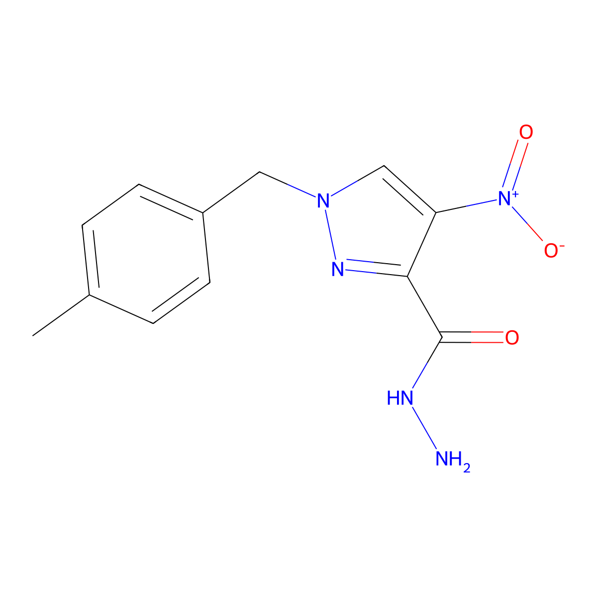 1-(4-methylbenzyl)-4-nitro-1H-pyrazole-3-carbohydrazide molecular structure, CAS 514800-86-3