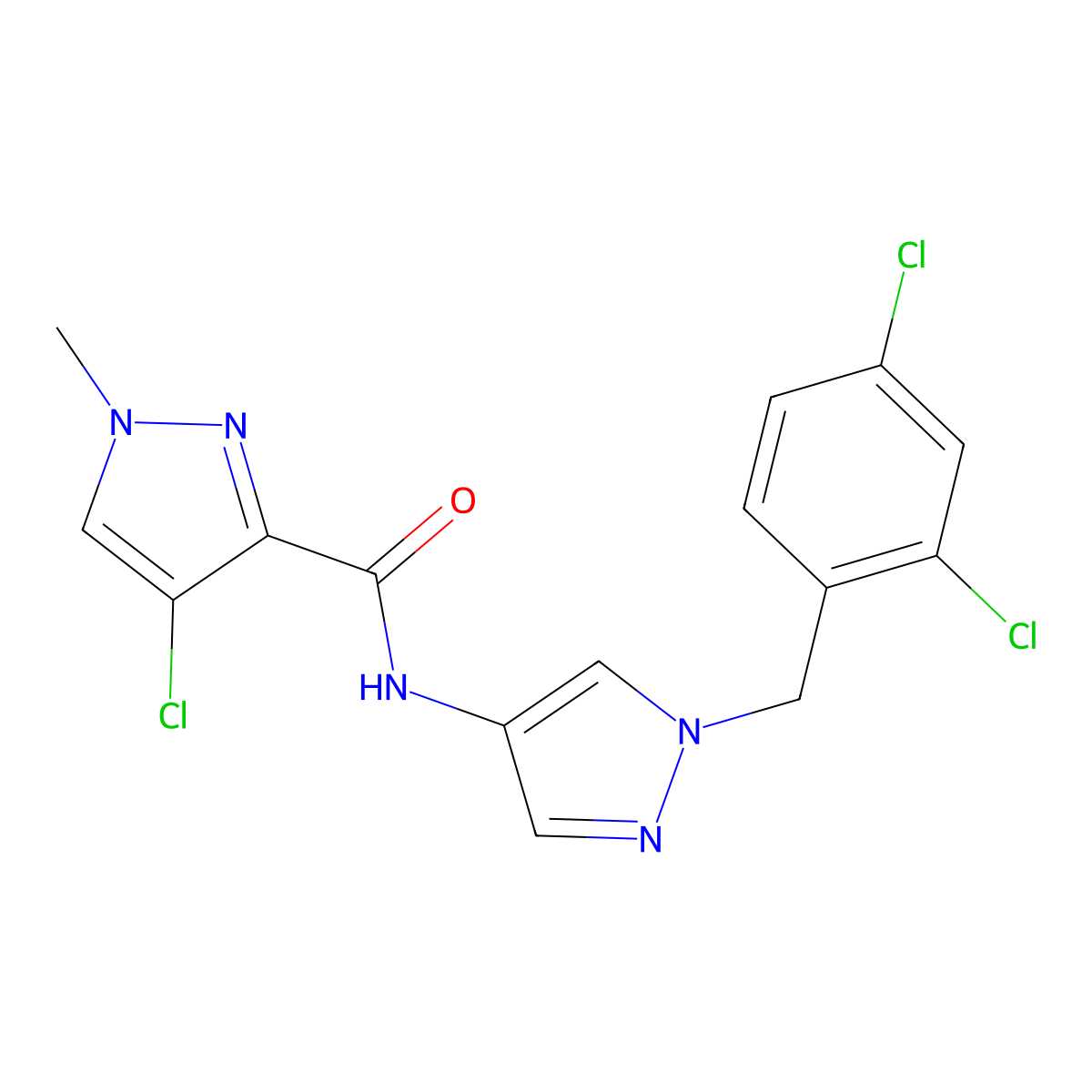 4-chloro-N-[1-(2,4-dichlorobenzyl)-1H-pyrazol-4-yl]-1-methyl-1H-pyrazole-3-carboxamide molecular structure, CAS 514800-89-6