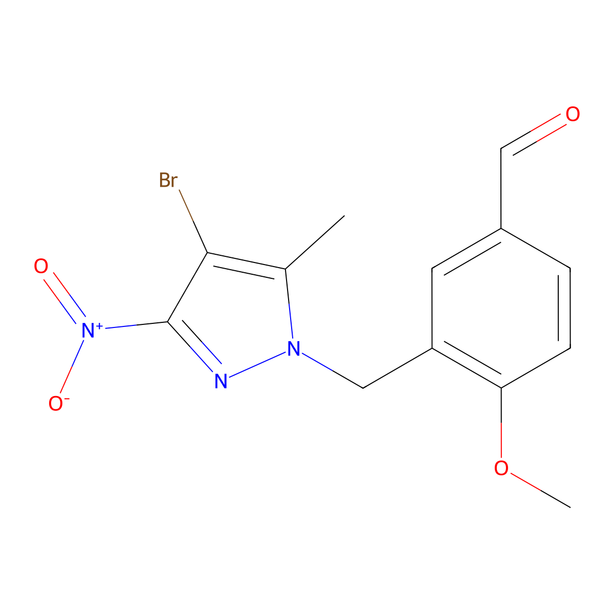 3-[(4-bromo-5-methyl-3-nitro-1H-pyrazol-1-yl)methyl]-4-methoxybenzaldehyde molecular structure, CAS 514800-90-9