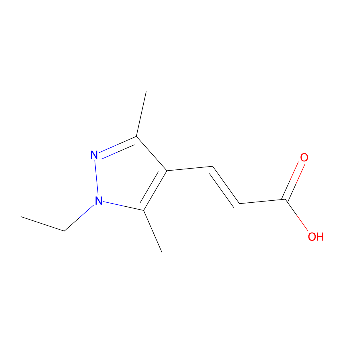 (2E)-3-(1-ethyl-3,5-dimethyl-1H-pyrazol-4-yl)prop-2-enoic acid molecular structure, CAS 514800-93-2