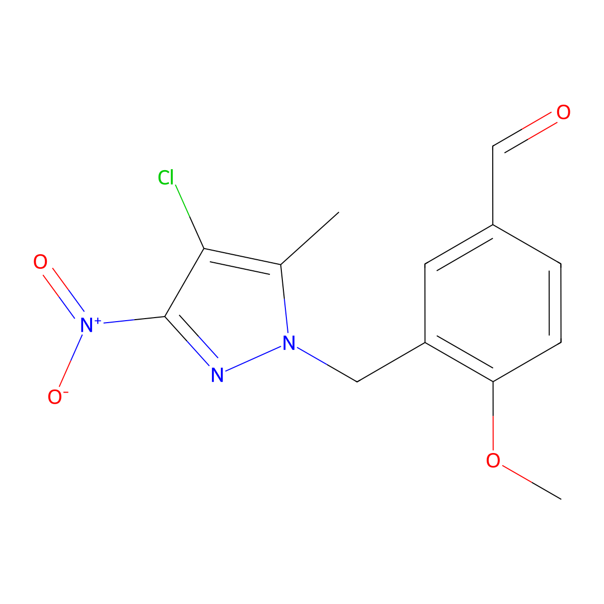 3-[(4-chloro-5-methyl-3-nitro-1H-pyrazol-1-yl)methyl]-4-methoxybenzaldehyde molecular structure, CAS 514801-07-1