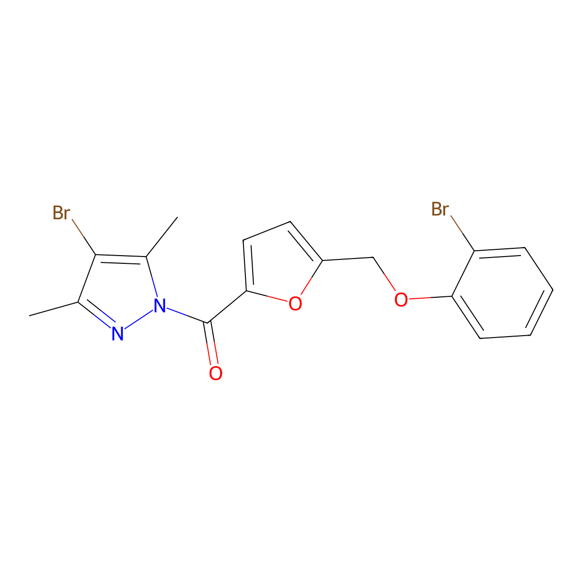 (4-Bromo-3,5-dimethylpyrazol-1-yl)-[5-[(2-bromophenoxy)methyl]furan-2-yl]methanone molecular structure, CAS 514801-10-6
