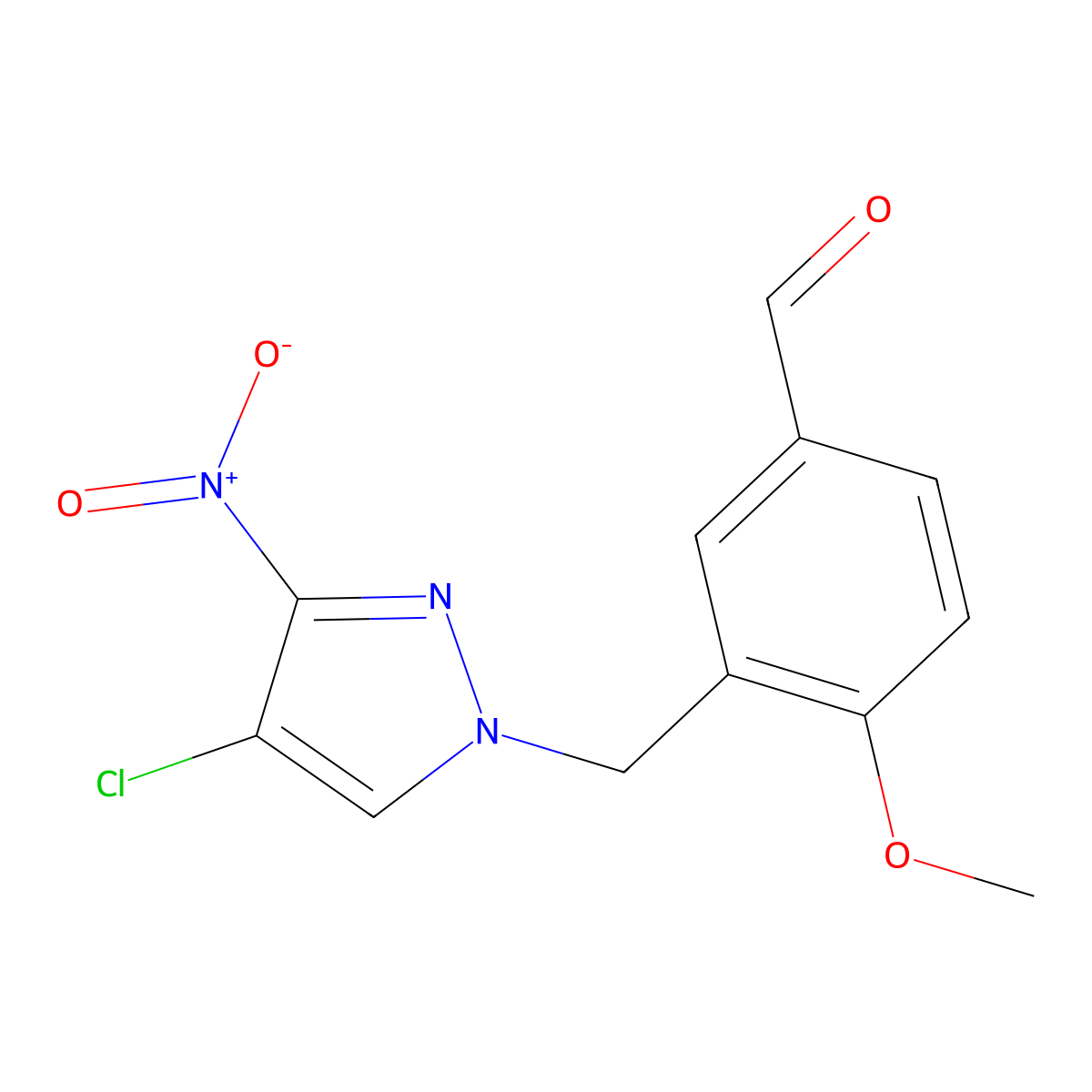 3-[(4-chloro-3-nitro-1H-pyrazol-1-yl)methyl]-4-methoxybenzaldehyde molecular structure, CAS 514801-13-9