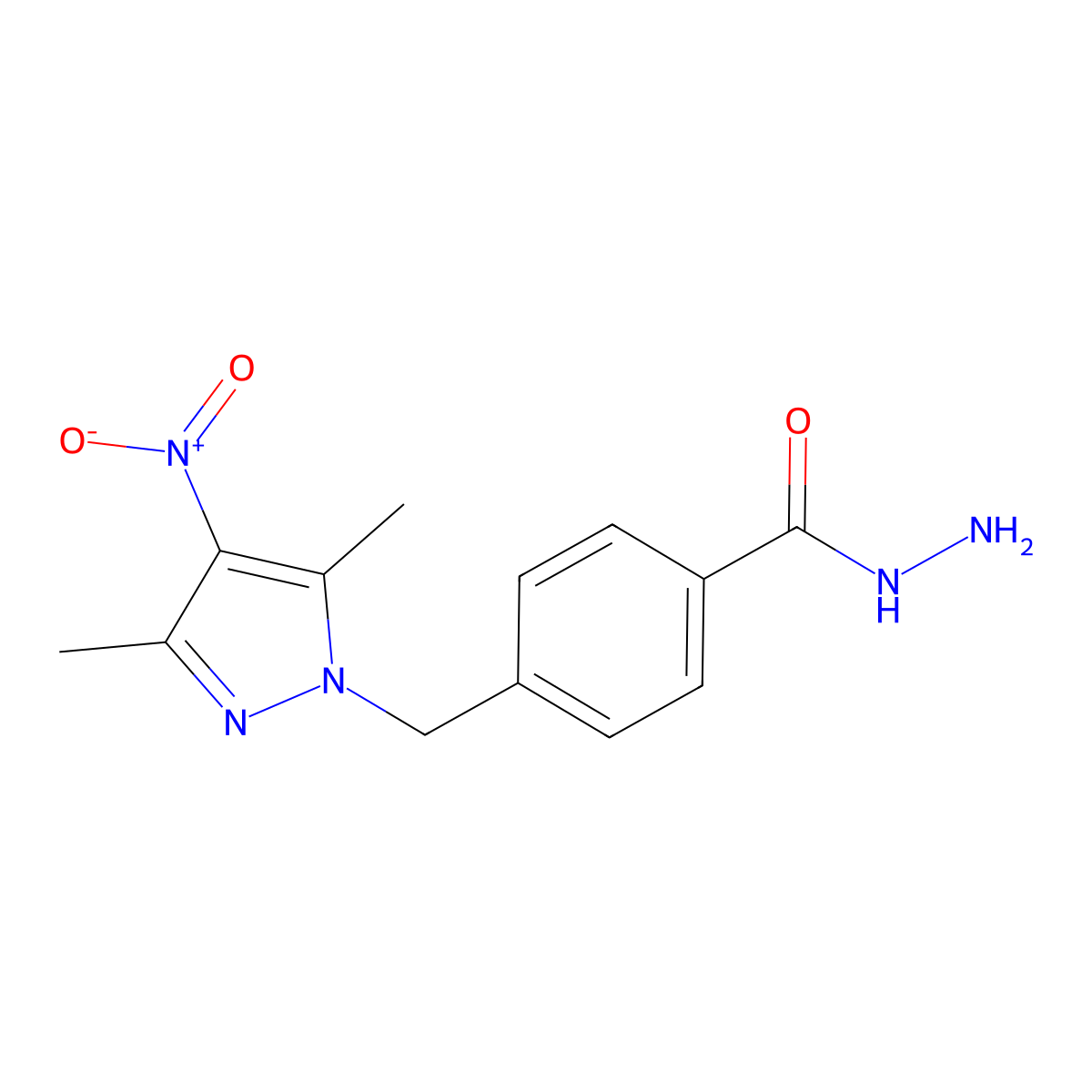 4-((3,5-Dimethyl-4-nitro-1H-pyrazol-1-yl)methyl)benzoic acid hydrazide molecular structure, CAS 514801-18-4