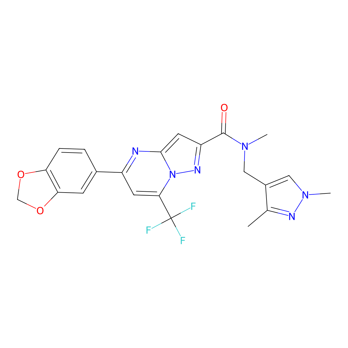 5-(1,3-benzodioxol-5-yl)-N-[(1,3-dimethyl-1H-pyrazol-4-yl)methyl]-N-methyl-7-(trifluoromethyl)pyrazolo[1,5-a]pyrimidine-2-carboxamide molecular structure, CAS 514801-23-1