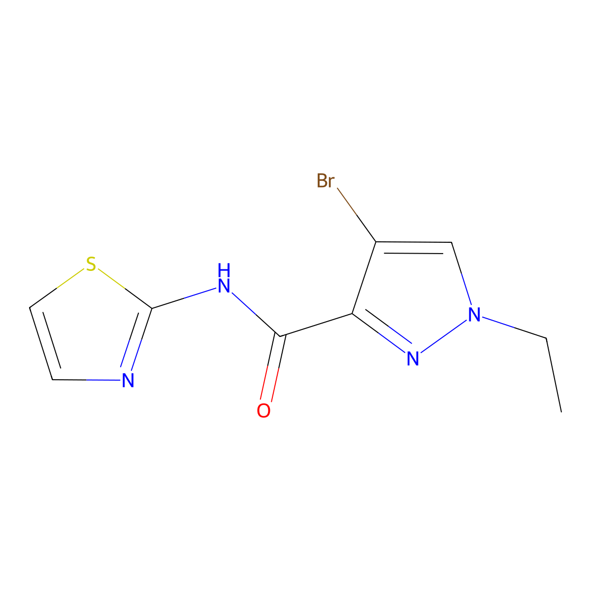 4-bromo-1-ethyl-N-(1,3-thiazol-2-yl)-1H-pyrazole-3-carboxamide molecular structure, CAS 514801-29-7
