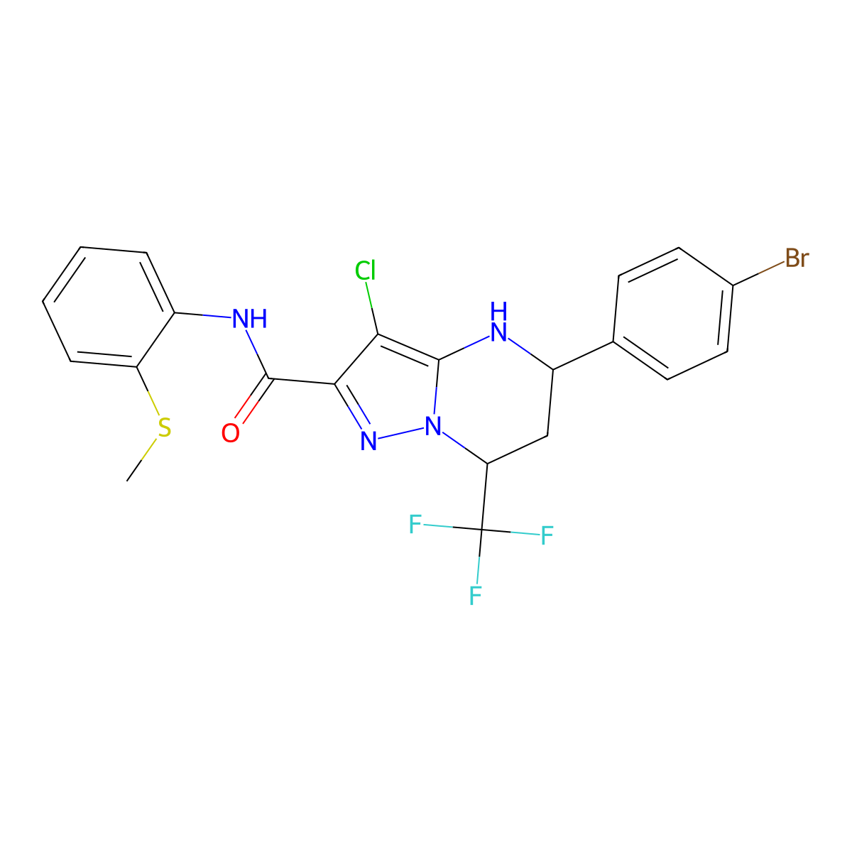 5-(4-bromophenyl)-3-chloro-N-[2-(methylsulfanyl)phenyl]-7-(trifluoromethyl)-4,5,6,7-tetrahydropyrazolo[1,5-a]pyrimidine-2-carboxamide molecular structure, CAS 514801-33-3