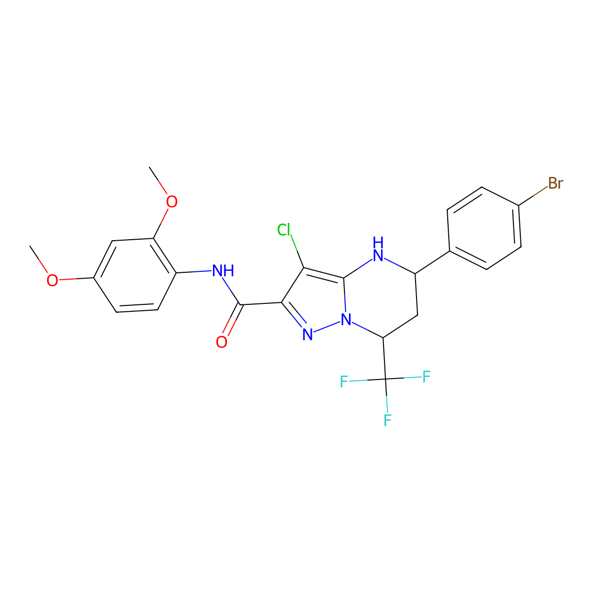 5-(4-bromophenyl)-3-chloro-N-(2,4-dimethoxyphenyl)-7-(trifluoromethyl)-4,5,6,7-tetrahydropyrazolo[1,5-a]pyrimidine-2-carboxamide molecular structure, CAS 514801-34-4