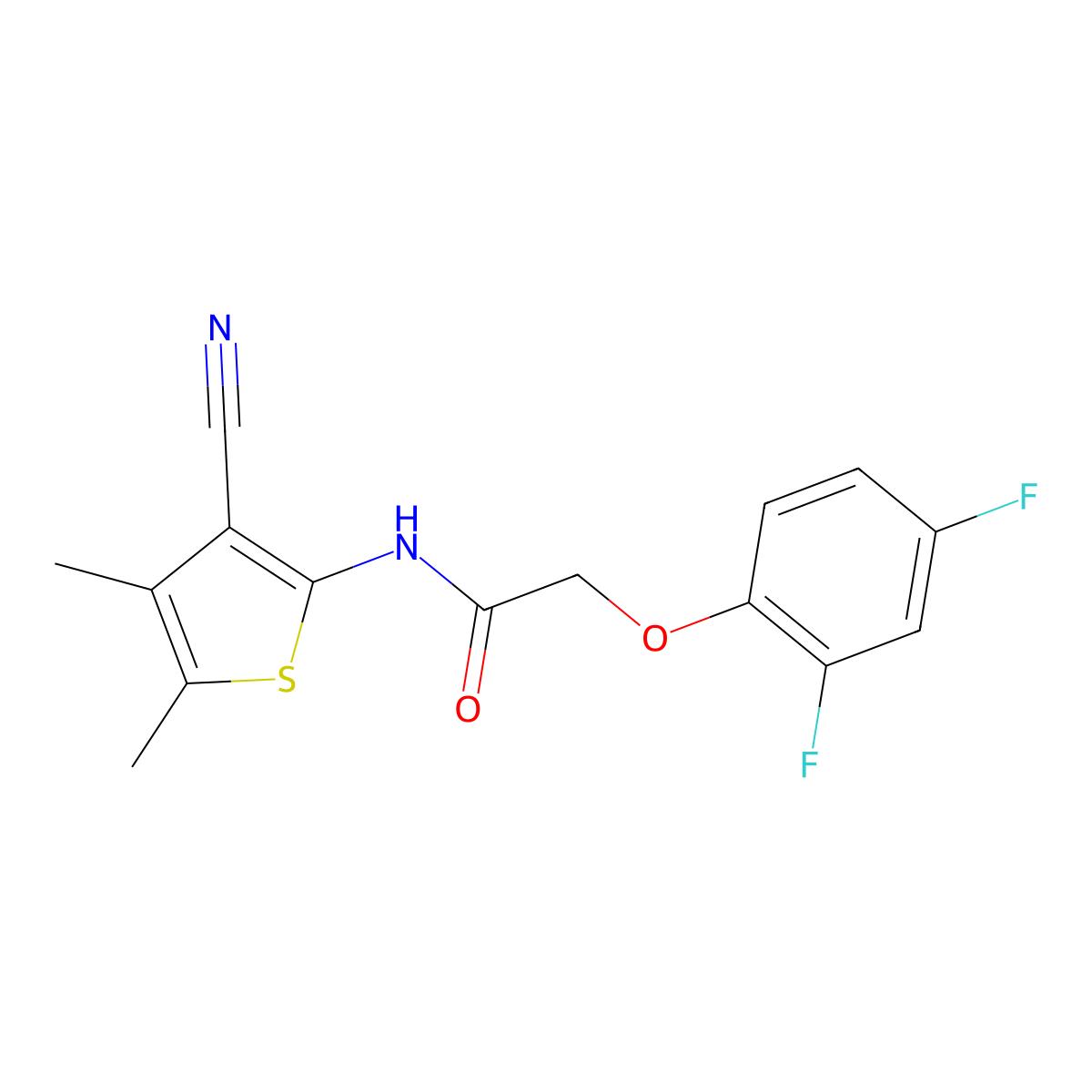 N-(3-cyano-4,5-dimethylthiophen-2-yl)-2-(2,4-difluorophenoxy)acetamide molecular structure, CAS 514801-44-6