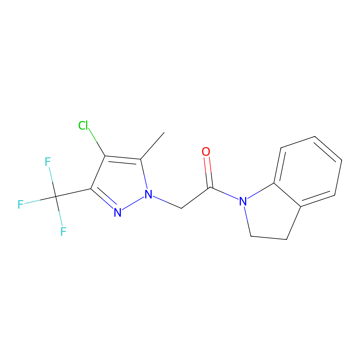 2-[4-Chloro-5-methyl-3-(trifluoromethyl)pyrazol-1-yl]-1-(2,3-dihydroindol-1-yl)ethanone molecular structure, CAS 514801-50-4