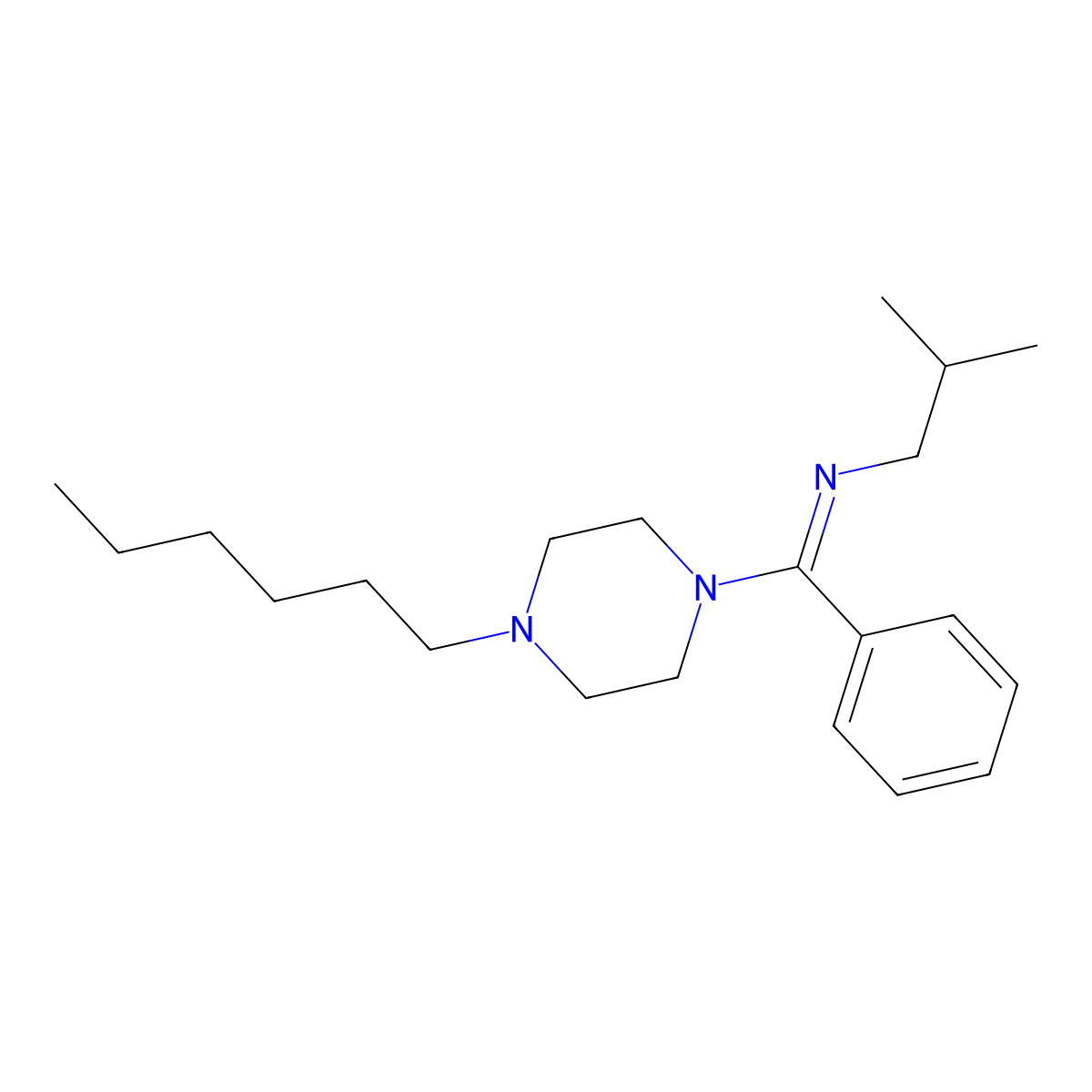 N-((4-Hexyl-1-piperazinyl)phenylmethylene)-2-methyl-1-propanamine molecular structure, CAS 51481-62-0