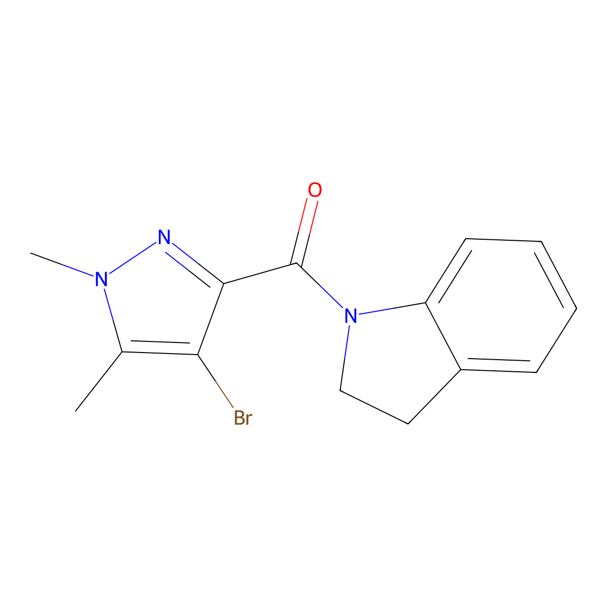 1-[(4-bromo-1,5-dimethyl-1H-pyrazol-3-yl)carbonyl]indoline molecular structure, CAS 514815-97-5