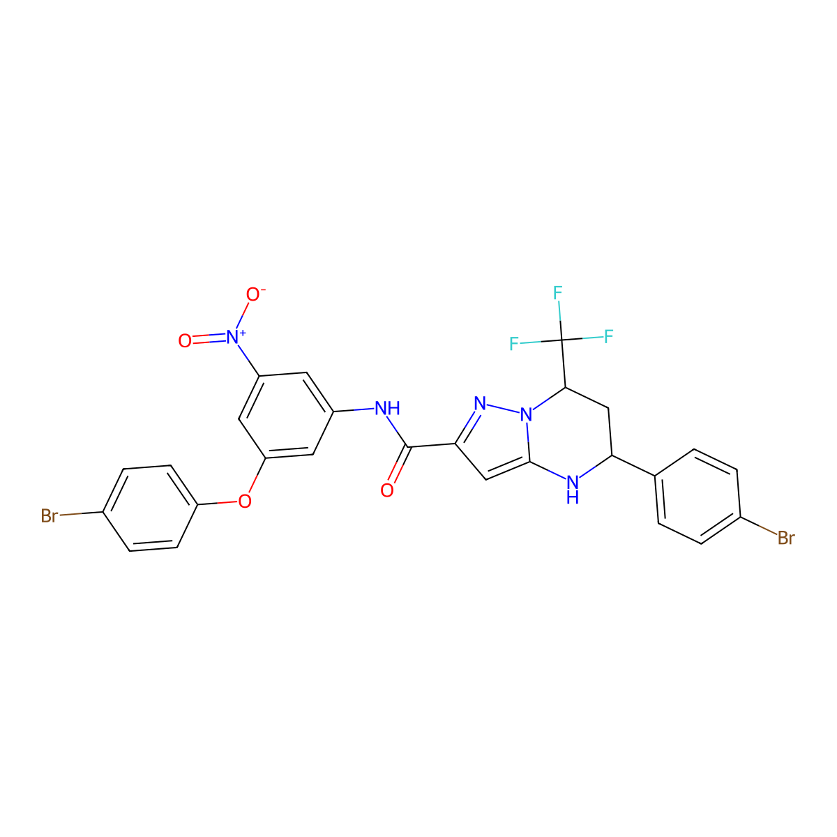 N~2~-[3-(4-Bromophenoxy)-5-nitrophenyl]-5-(4-bromophenyl)-7-(trifluoromethyl)-4,5,6,7-tetrahydropyrazolo[1,5-A]pyrimidine-2-carboxamide molecular structure, CAS 514816-03-6