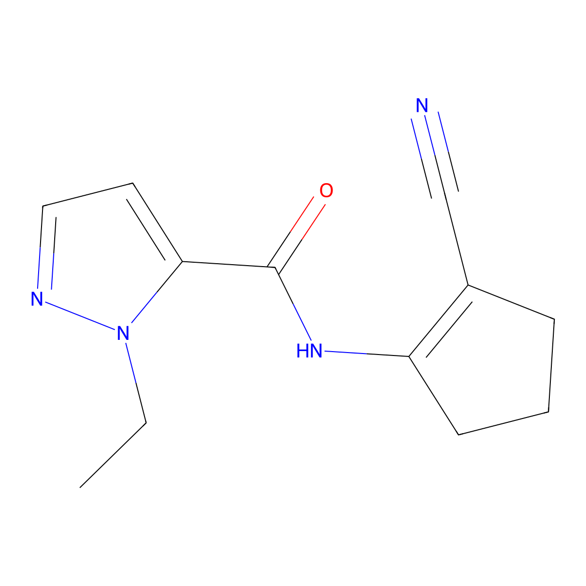 N-(2-cyano-1-cyclopenten-1-yl)-1-ethyl-1H-pyrazole-5-carboxamide molecular structure, CAS 514816-17-2