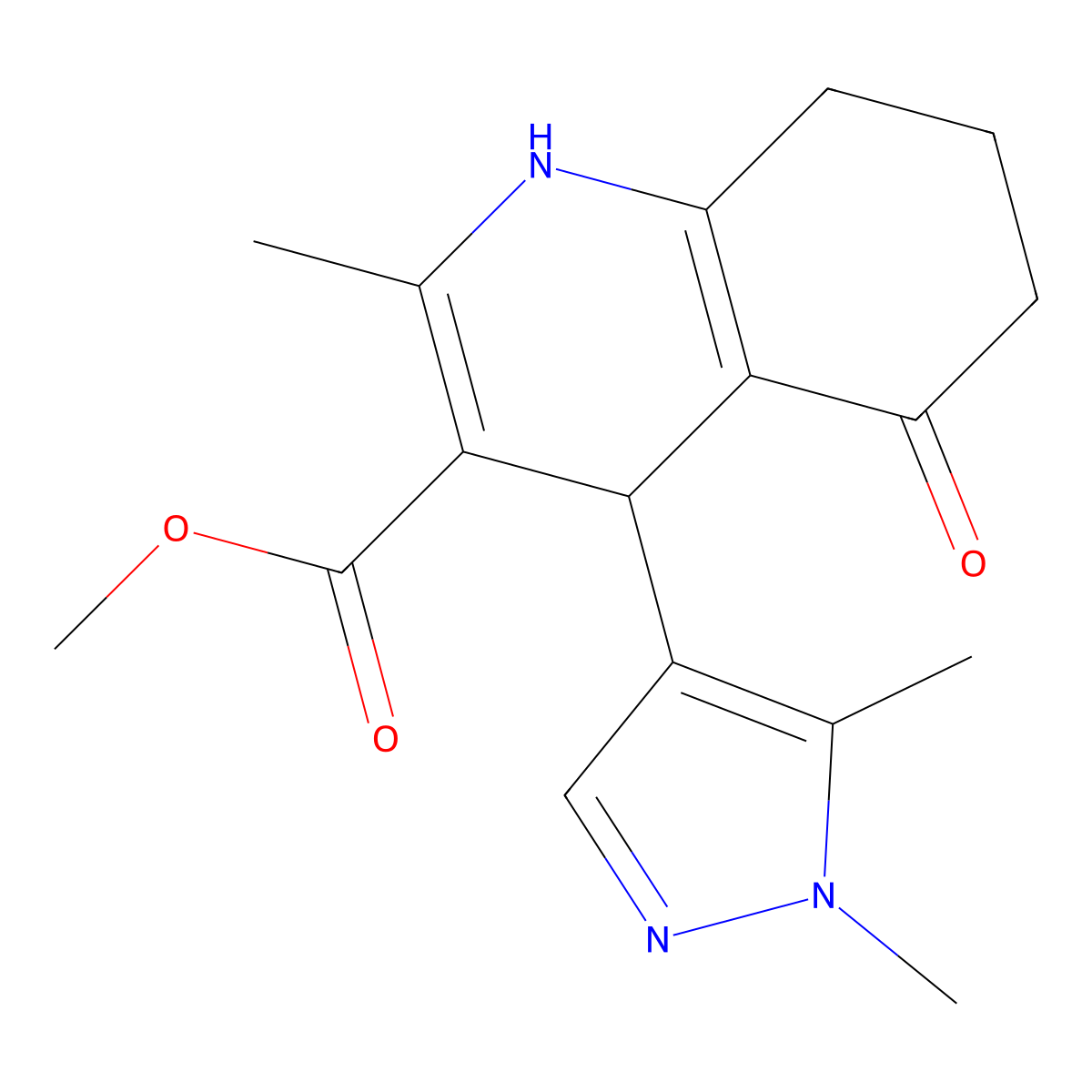 Methyl 4-(1,5-dimethylpyrazol-4-yl)-2-methyl-5-oxo-4,6,7,8-tetrahydro-1H-quinoline-3-carboxylate molecular structure, CAS 514816-23-0