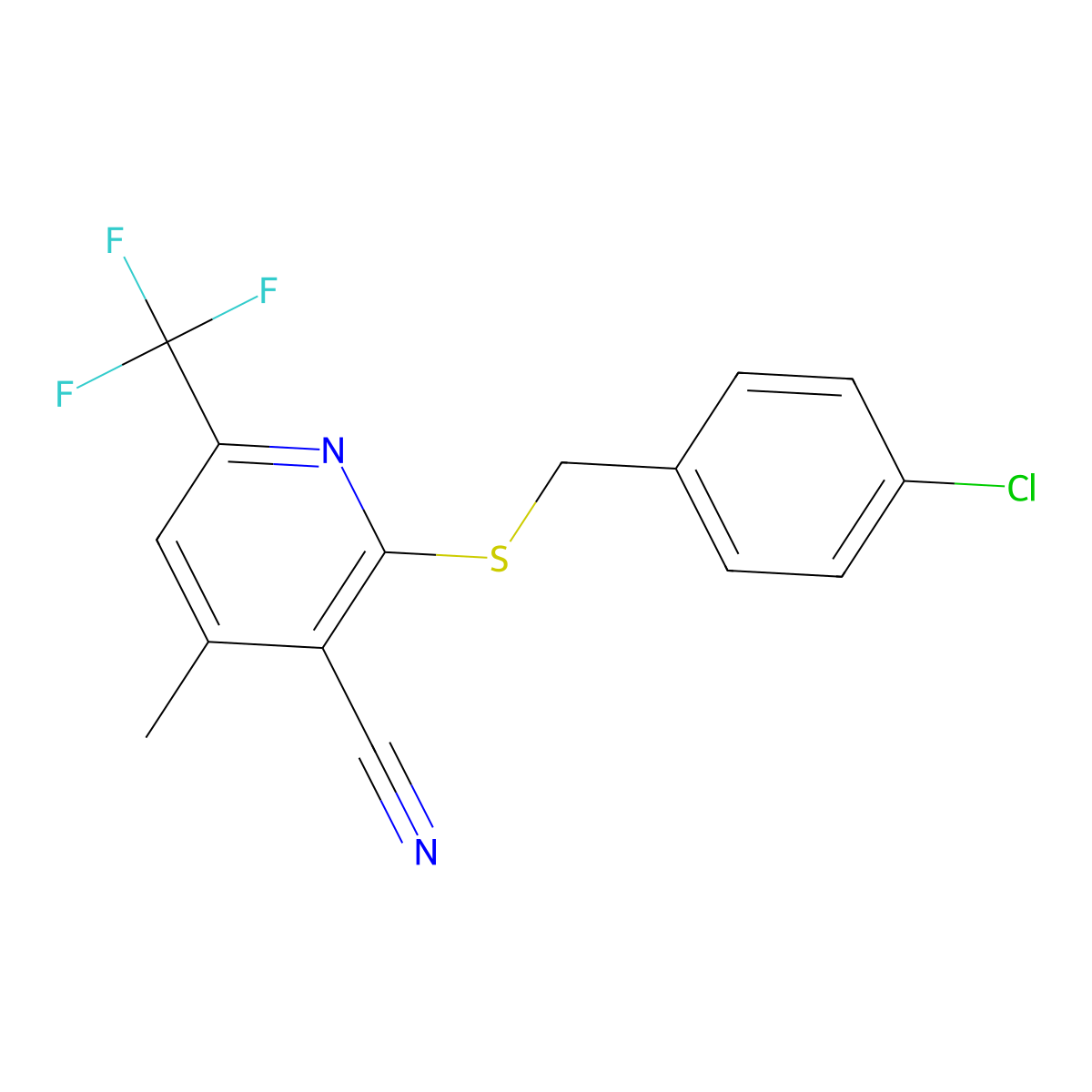 2-[(4-Chlorophenyl)methylsulfanyl]-4-methyl-6-(trifluoromethyl)pyridine-3-carbonitrile molecular structure, CAS 514816-28-5