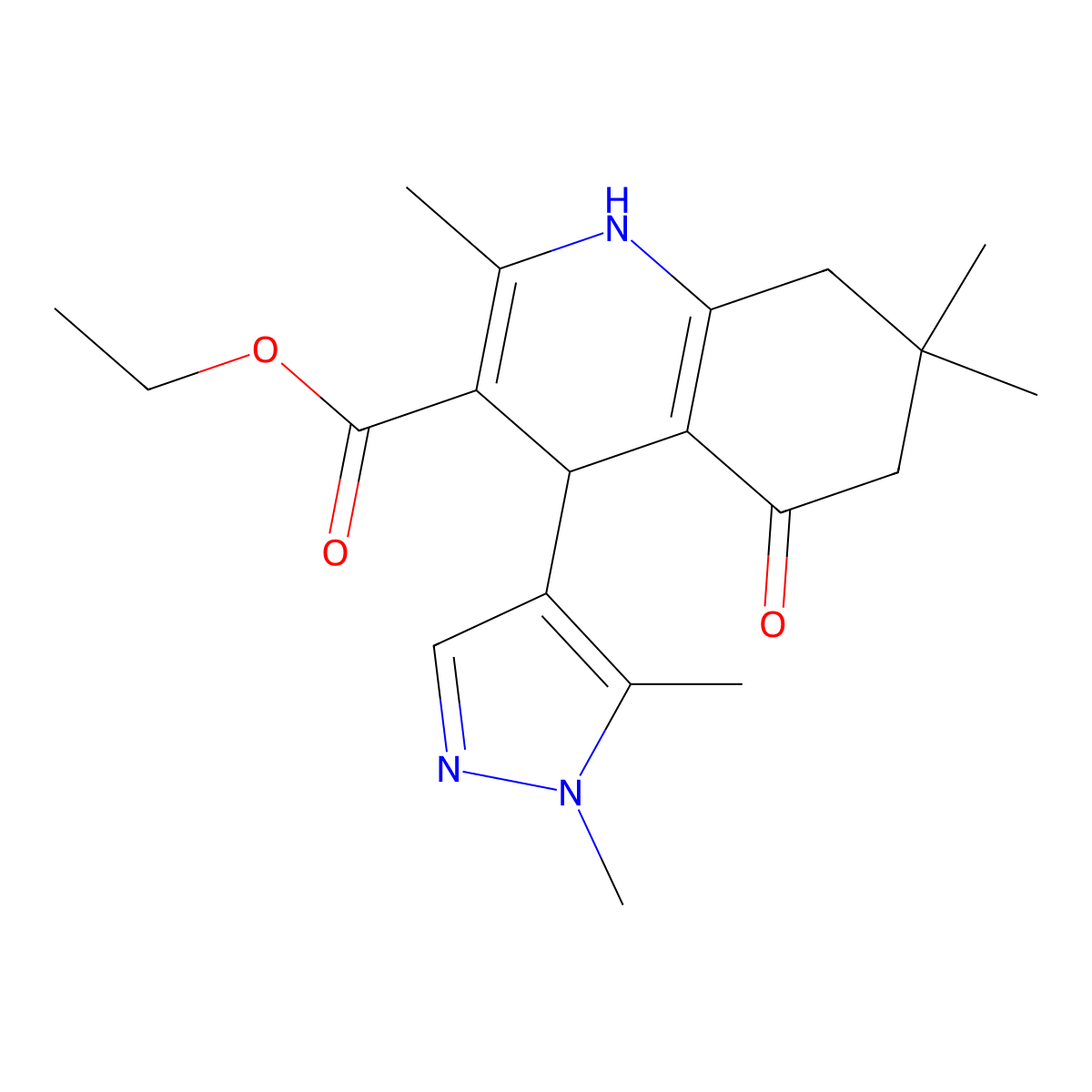 Ethyl 4-(1,5-dimethylpyrazol-4-yl)-2,7,7-trimethyl-5-oxo-1,4,6,8-tetrahydroquinoline-3-carboxylate molecular structure, CAS 514816-31-0