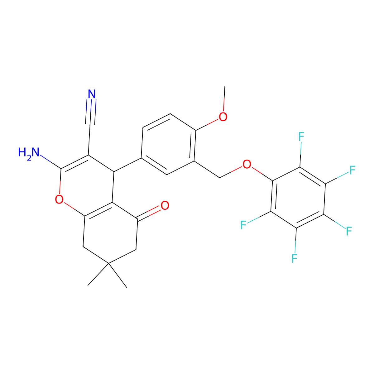 2-amino-4-[4-methoxy-3-[(2,3,4,5,6-pentafluorophenoxy)methyl]phenyl]-7,7-dimethyl-5-oxo-6,8-dihydro-4H-chromene-3-carbonitrile molecular structure, CAS 514816-39-8