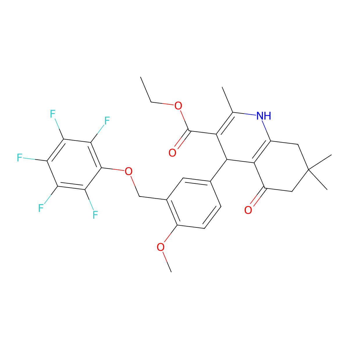 Ethyl 4-{4-methoxy-3-[(pentafluorophenoxy)methyl]phenyl}-2,7,7-trimethyl-5-oxo-1,4,5,6,7,8-hexahydroquinoline-3-carboxylate molecular structure, CAS 514816-44-5