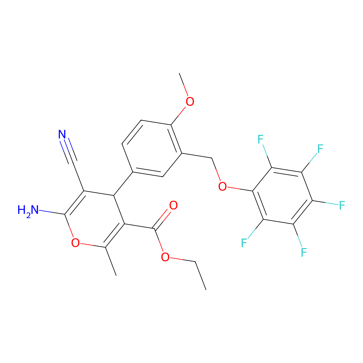 ethyl 6-amino-5-cyano-4-{4-methoxy-3-[(pentafluorophenoxy)methyl]phenyl}-2-methyl-4H-pyran-3-carboxylate molecular structure, CAS 514816-45-6