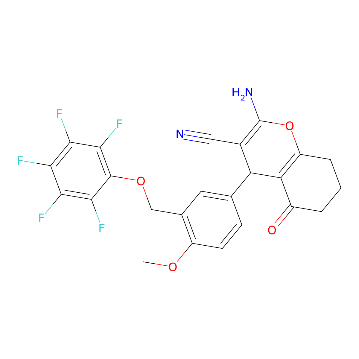 2-Amino-4-[4-methoxy-3-[(2,3,4,5,6-pentafluorophenoxy)methyl]phenyl]-5-oxo-4,6,7,8-tetrahydrochromene-3-carbonitrile molecular structure, CAS 514816-49-0