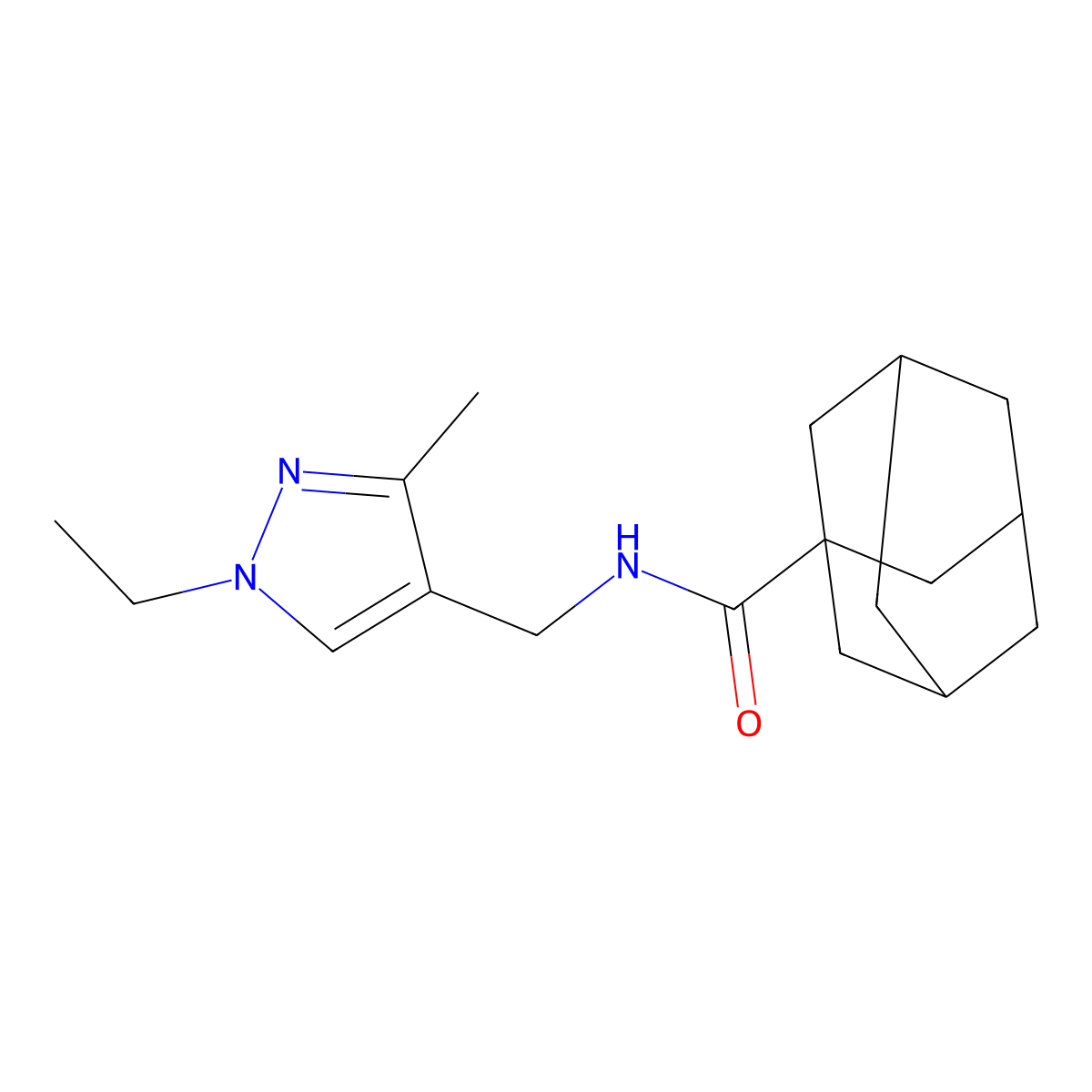 N-[(1-ethyl-3-methylpyrazol-4-yl)methyl]adamantane-1-carboxamide molecular structure, CAS 514816-71-8