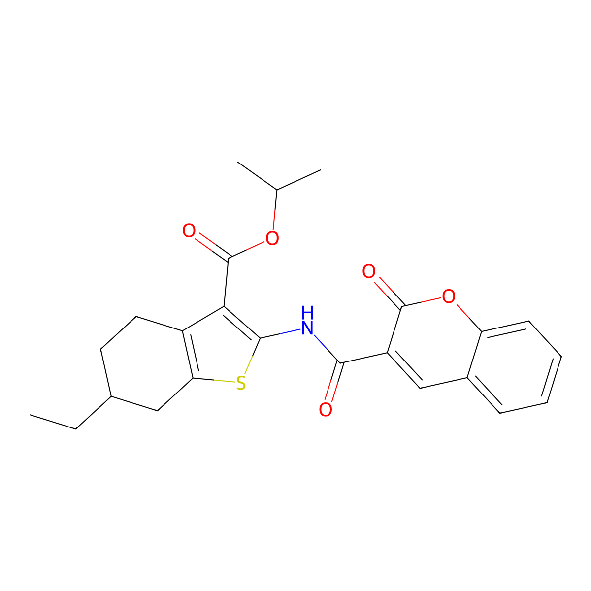 Propan-2-yl 6-ethyl-2-[(2-oxochromene-3-carbonyl)amino]-4,5,6,7-tetrahydro-1-benzothiophene-3-carboxylate molecular structure, CAS 514817-05-1