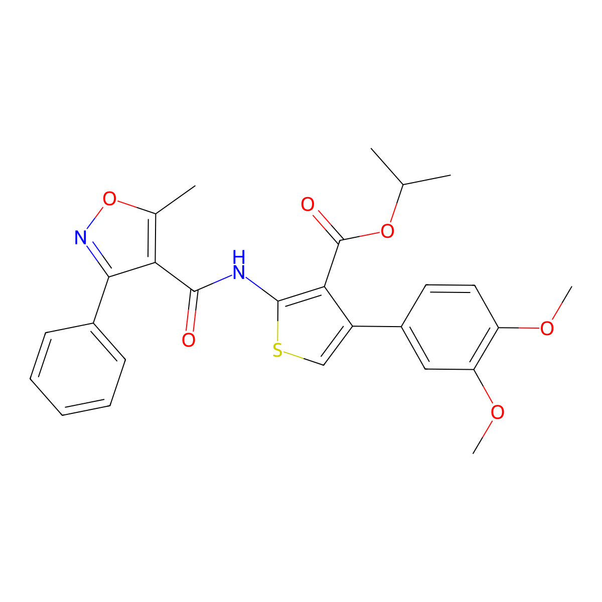 Isopropyl 4-(3,4-dimethoxyphenyl)-2-{[(5-methyl-3-phenyl-4-isoxazolyl)carbonyl]amino}-3-thiophenecarboxylate molecular structure, CAS 514817-20-0