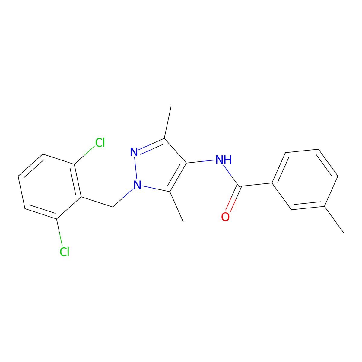 N-[1-[(2,6-dichlorophenyl)methyl]-3,5-dimethylpyrazol-4-yl]-3-methylbenzamide molecular structure, CAS 514817-28-8