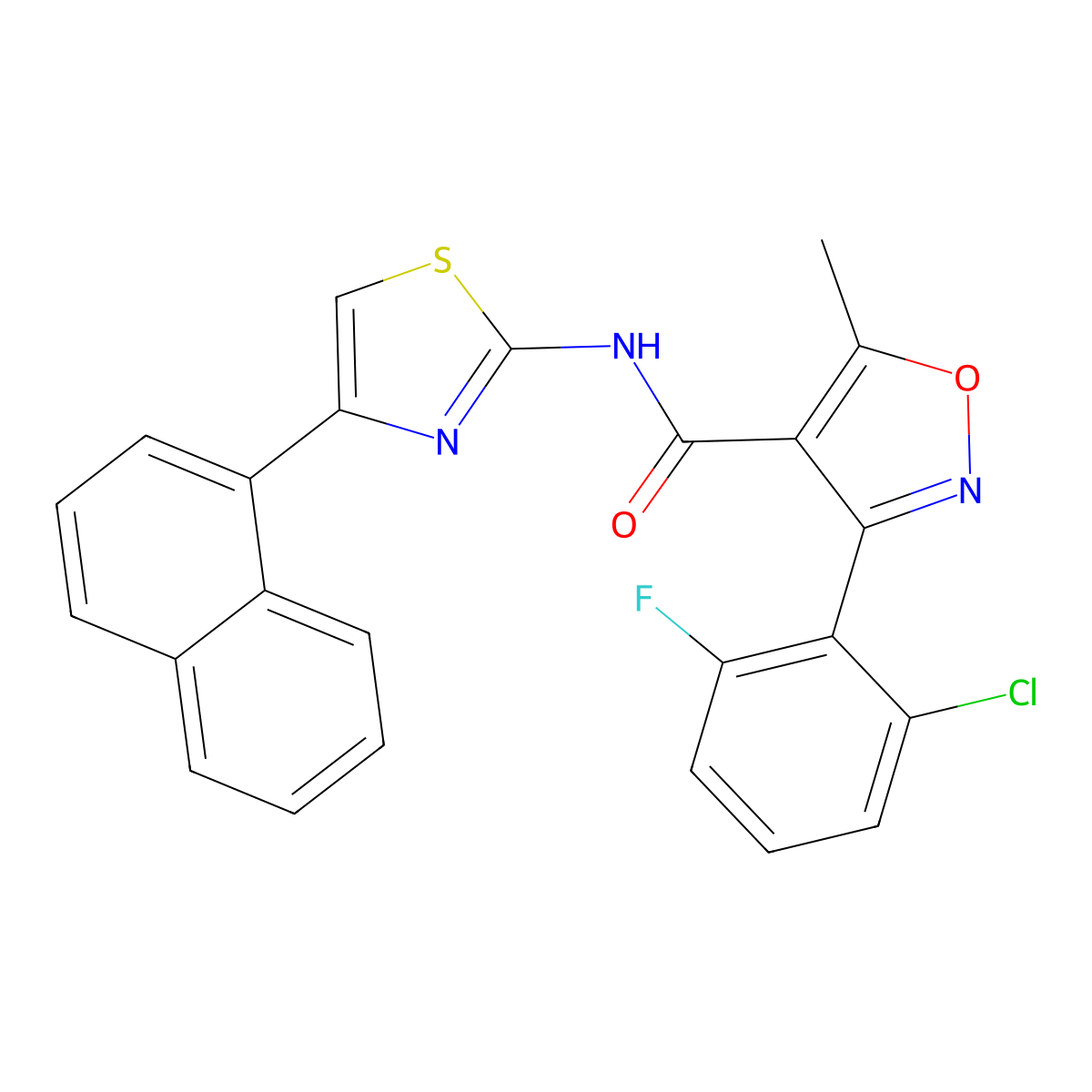 3-(2-chloro-6-fluorophenyl)-5-methyl-N-(4-naphthalen-1-yl-1,3-thiazol-2-yl)-1,2-oxazole-4-carboxamide molecular structure, CAS 514817-53-9