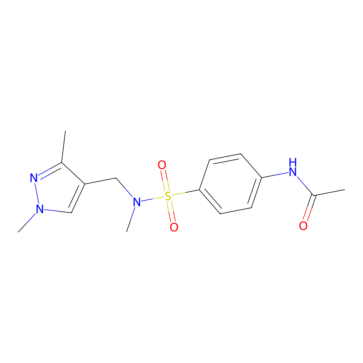 N-[4-[(1,3-dimethylpyrazol-4-yl)methyl-methylsulfamoyl]phenyl]acetamide molecular structure, CAS 514817-66-4