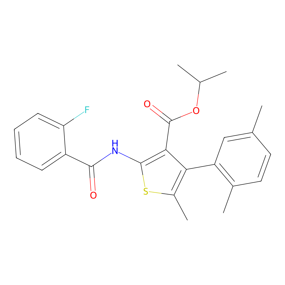 Isopropyl 4-(2,5-dimethylphenyl)-2-[(2-fluorobenzoyl)amino]-5-methyl-3-thiophenecarboxylate molecular structure, CAS 514817-78-8