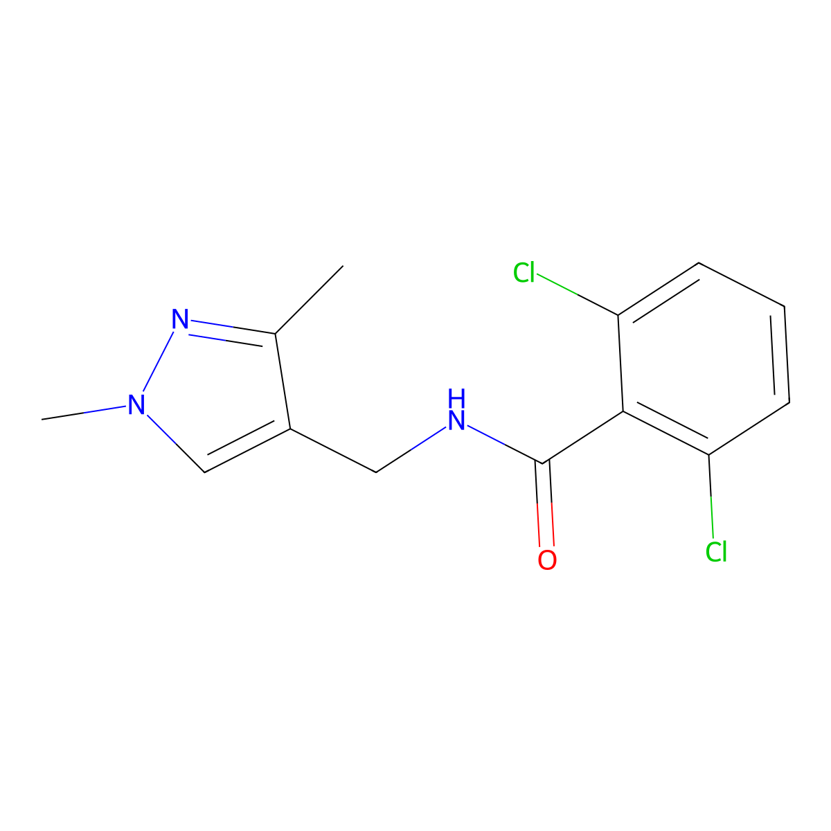 2,6-dichloro-N-[(1,3-dimethylpyrazol-4-yl)methyl]benzamide molecular structure, CAS 514817-89-1