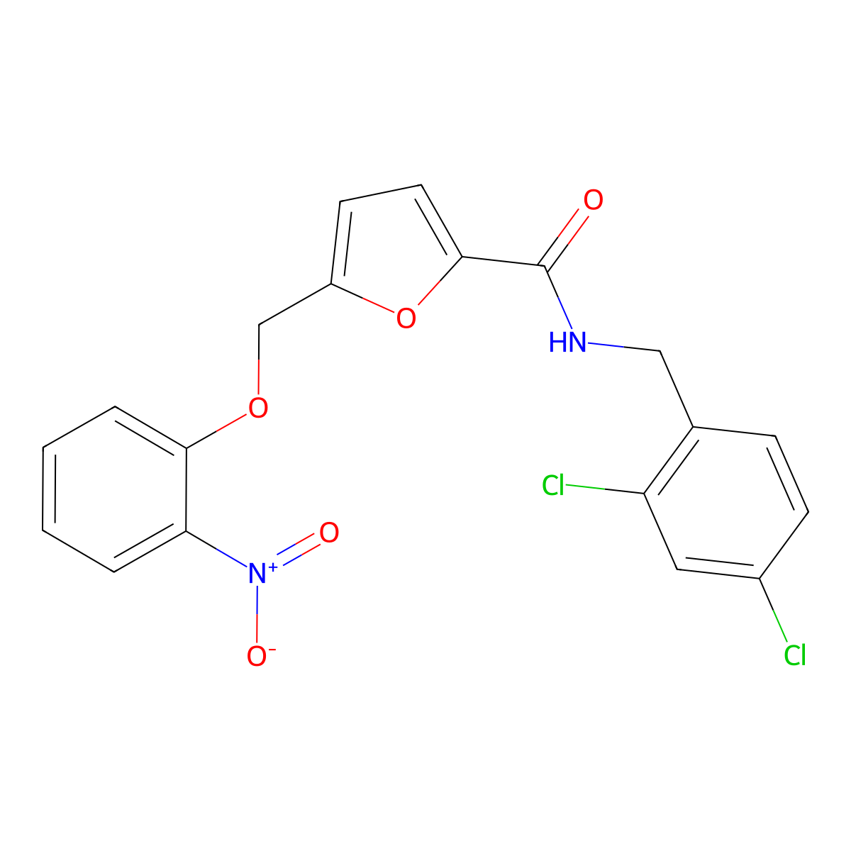 N-[(2,4-dichlorophenyl)methyl]-5-[(2-nitrophenoxy)methyl]furan-2-carboxamide molecular structure, CAS 514817-90-4