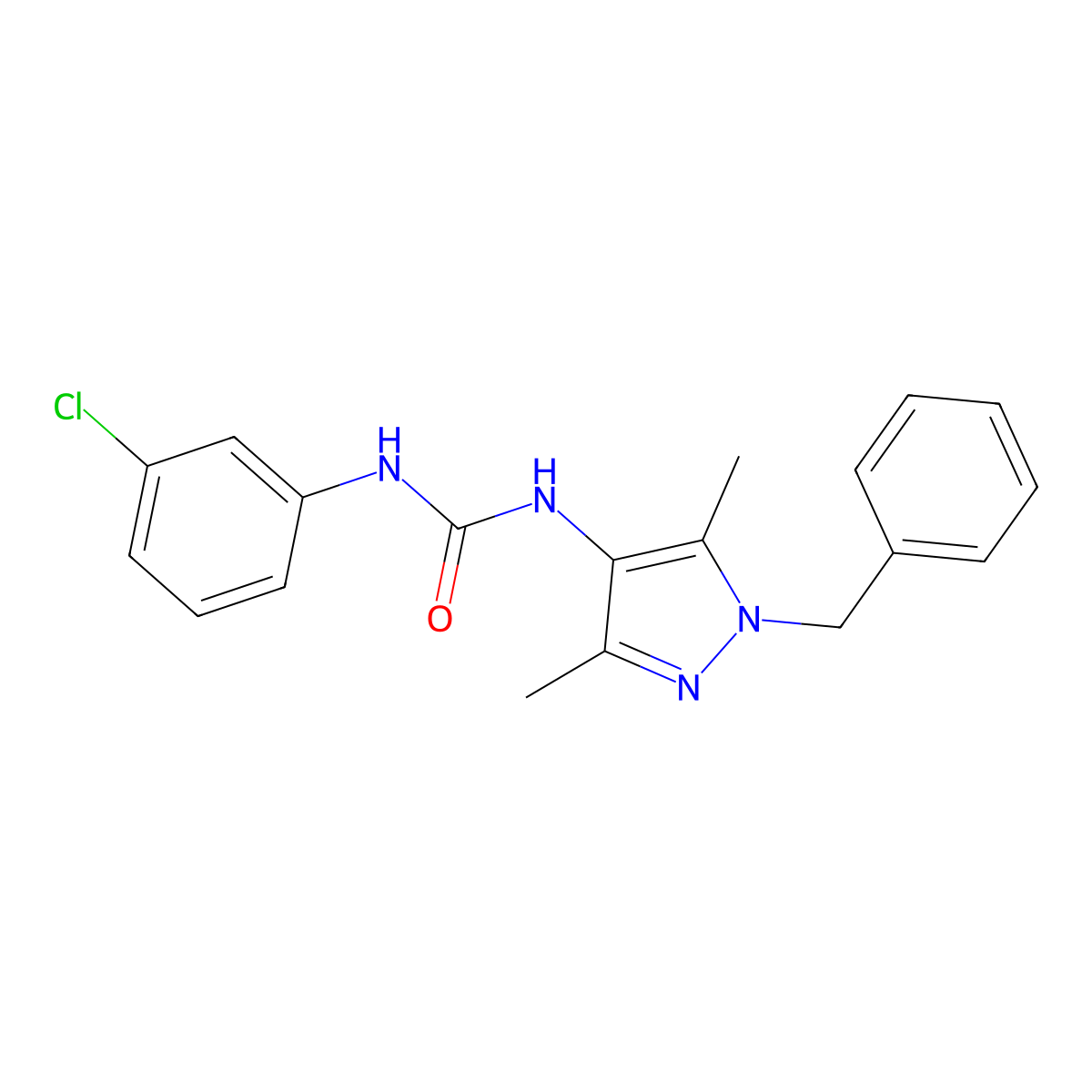 1-(1-benzyl-3,5-dimethyl-1H-pyrazol-4-yl)-3-(3-chlorophenyl)urea molecular structure, CAS 514817-99-3