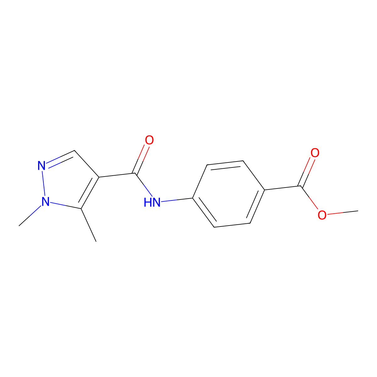 Methyl 4-[(1,5-dimethylpyrazole-4-carbonyl)amino]benzoate molecular structure, CAS 514818-02-1