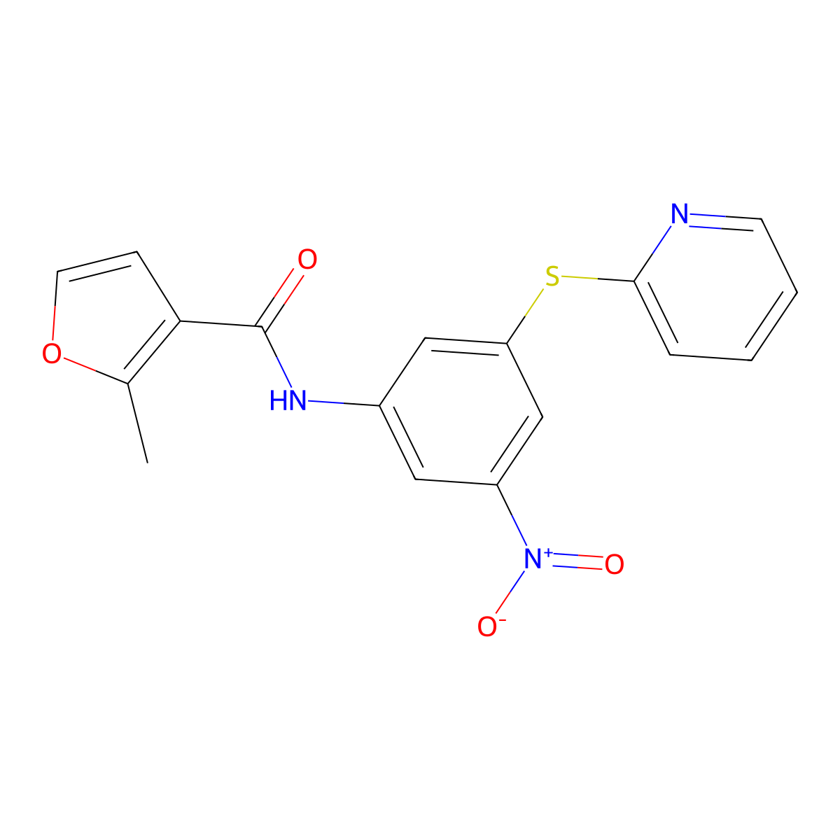 2-methyl-N-(3-nitro-5-pyridin-2-ylsulfanylphenyl)furan-3-carboxamide molecular structure, CAS 514818-07-6