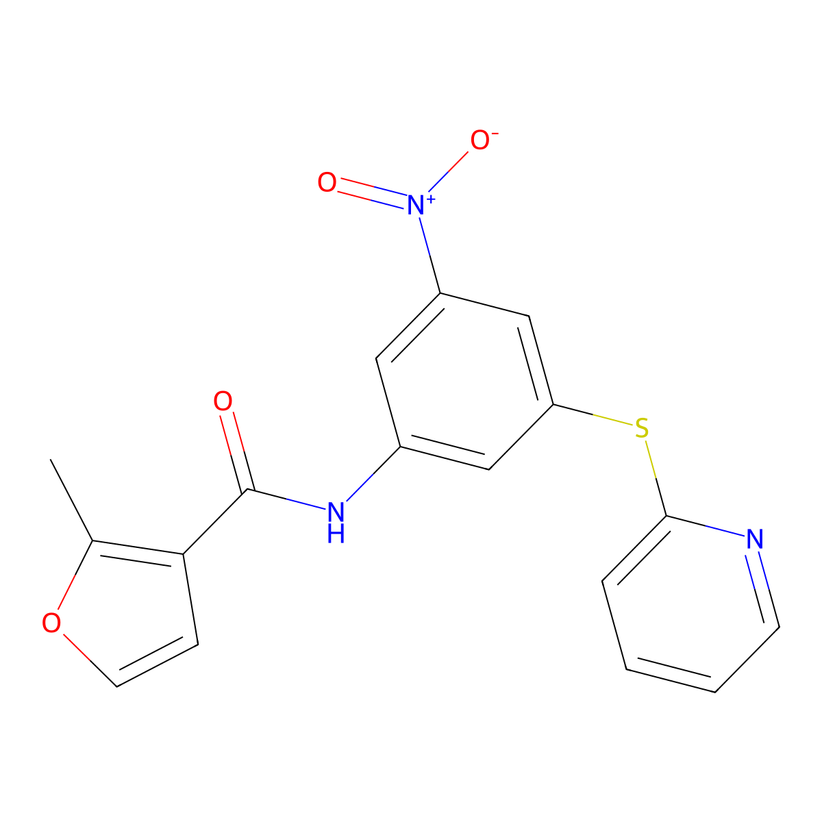2-methyl-N-(3-nitro-5-pyridin-2-ylsulfanylphenyl)furan-3-carboxamide molecular structure, CAS 514818-07-6