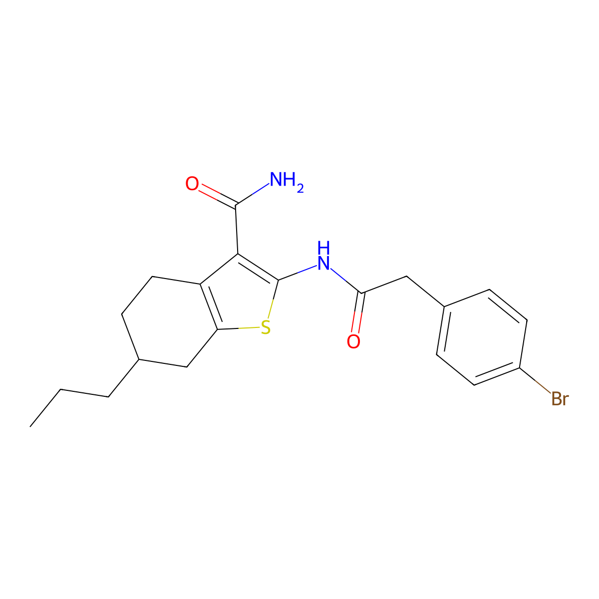 2-{[(4-Bromophenyl)acetyl]amino}-6-propyl-4,5,6,7-tetrahydro-1-benzothiophene-3-carboxamide molecular structure, CAS 514818-08-7