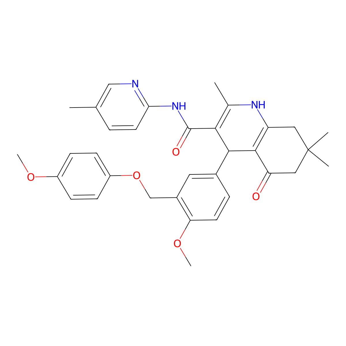 4-[4-methoxy-3-[(4-methoxyphenoxy)methyl]phenyl]-2,7,7-trimethyl-N-(5-methylpyridin-2-yl)-5-oxo-1,4,6,8-tetrahydroquinoline-3-carboxamide molecular structure, CAS 514818-09-8