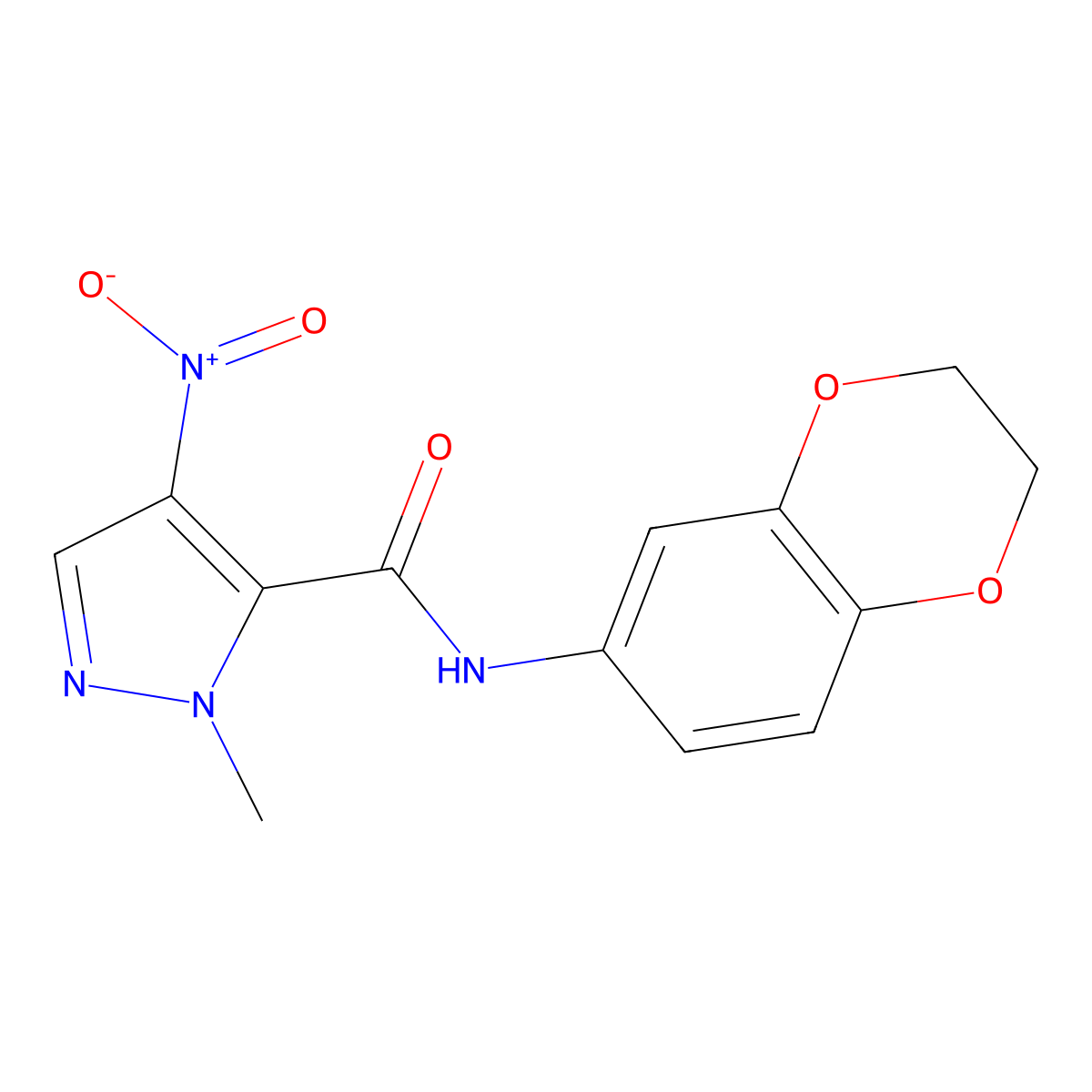 1H-Pyrazole-5-carboxamide, N-(2,3-dihydro-1,4-benzodioxin-6-yl)-1-methyl-4-nitro- molecular structure, CAS 514818-14-5