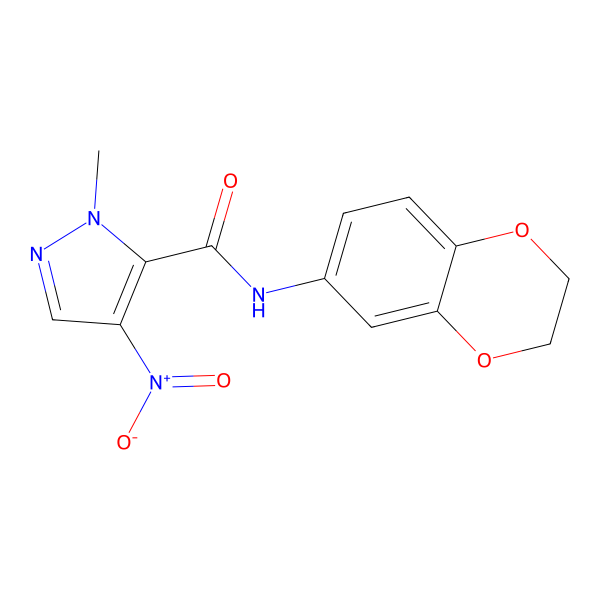 1H-Pyrazole-5-carboxamide, N-(2,3-dihydro-1,4-benzodioxin-6-yl)-1-methyl-4-nitro- molecular structure, CAS 514818-14-5