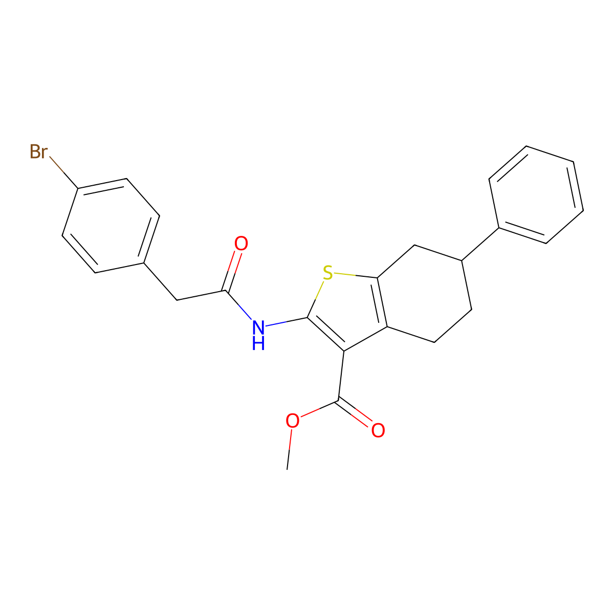 Methyl 2-{[(4-bromophenyl)acetyl]amino}-6-phenyl-4,5,6,7-tetrahydro-1-benzothiophene-3-carboxylate molecular structure, CAS 514818-24-7