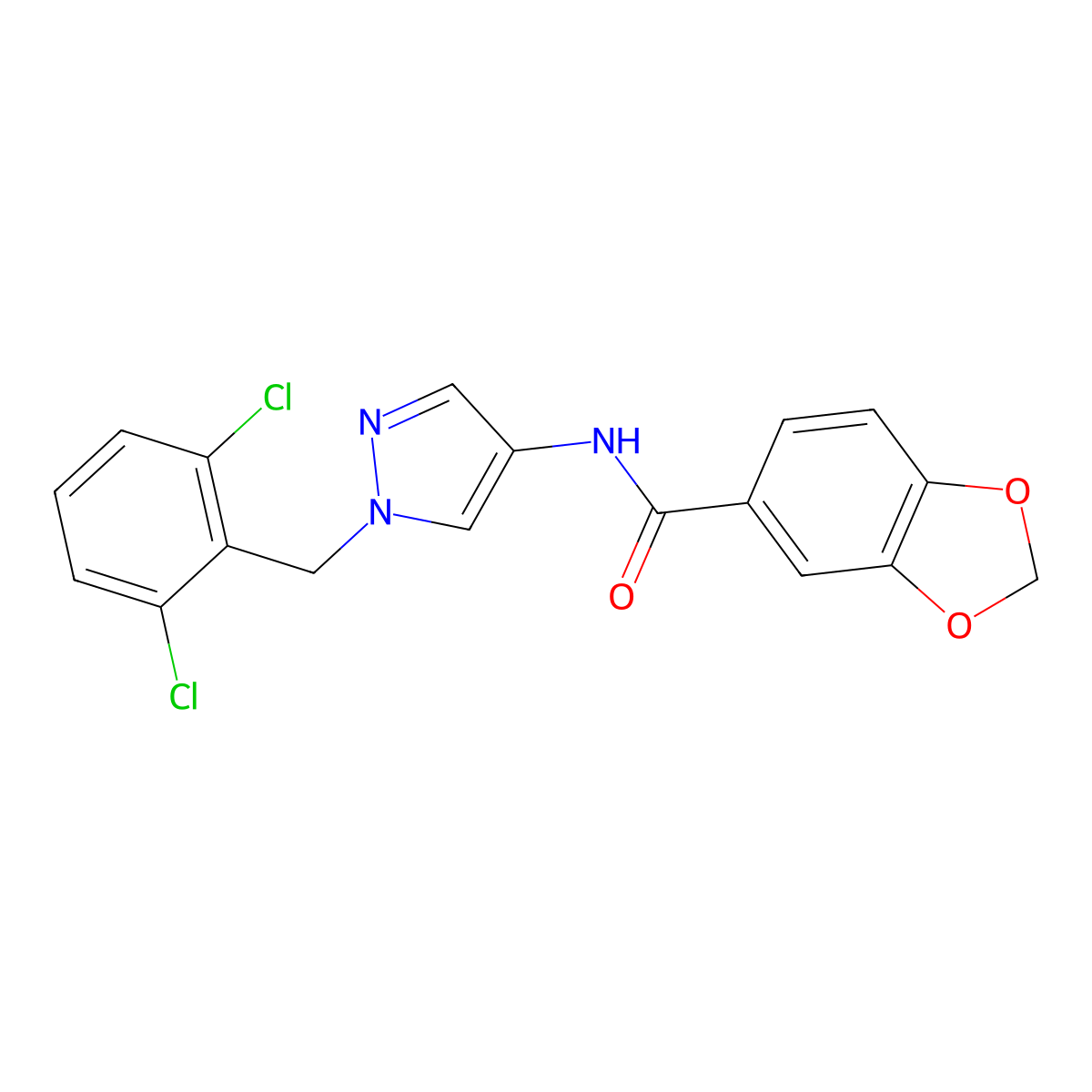 N-[1-(2,6-dichlorobenzyl)-1H-pyrazol-4-yl]-1,3-benzodioxole-5-carboxamide molecular structure, CAS 514818-32-7