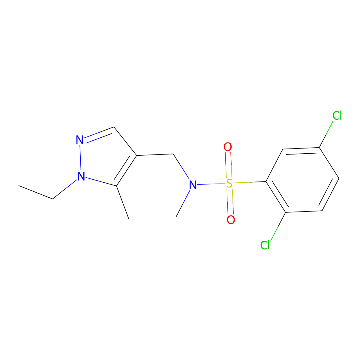 2,5-dichloro-N-[(1-ethyl-5-methylpyrazol-4-yl)methyl]-N-methylbenzenesulfonamide molecular structure, CAS 514818-34-9