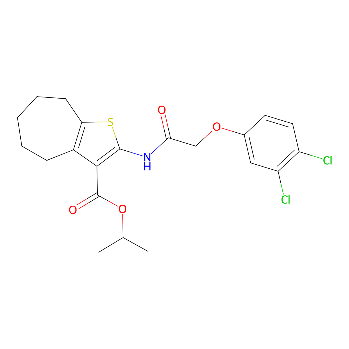 isopropyl 2-{[(3,4-dichlorophenoxy)acetyl]amino}-5,6,7,8-tetrahydro-4H-cyclohepta[b]thiophene-3-carboxylate molecular structure, CAS 514818-36-1