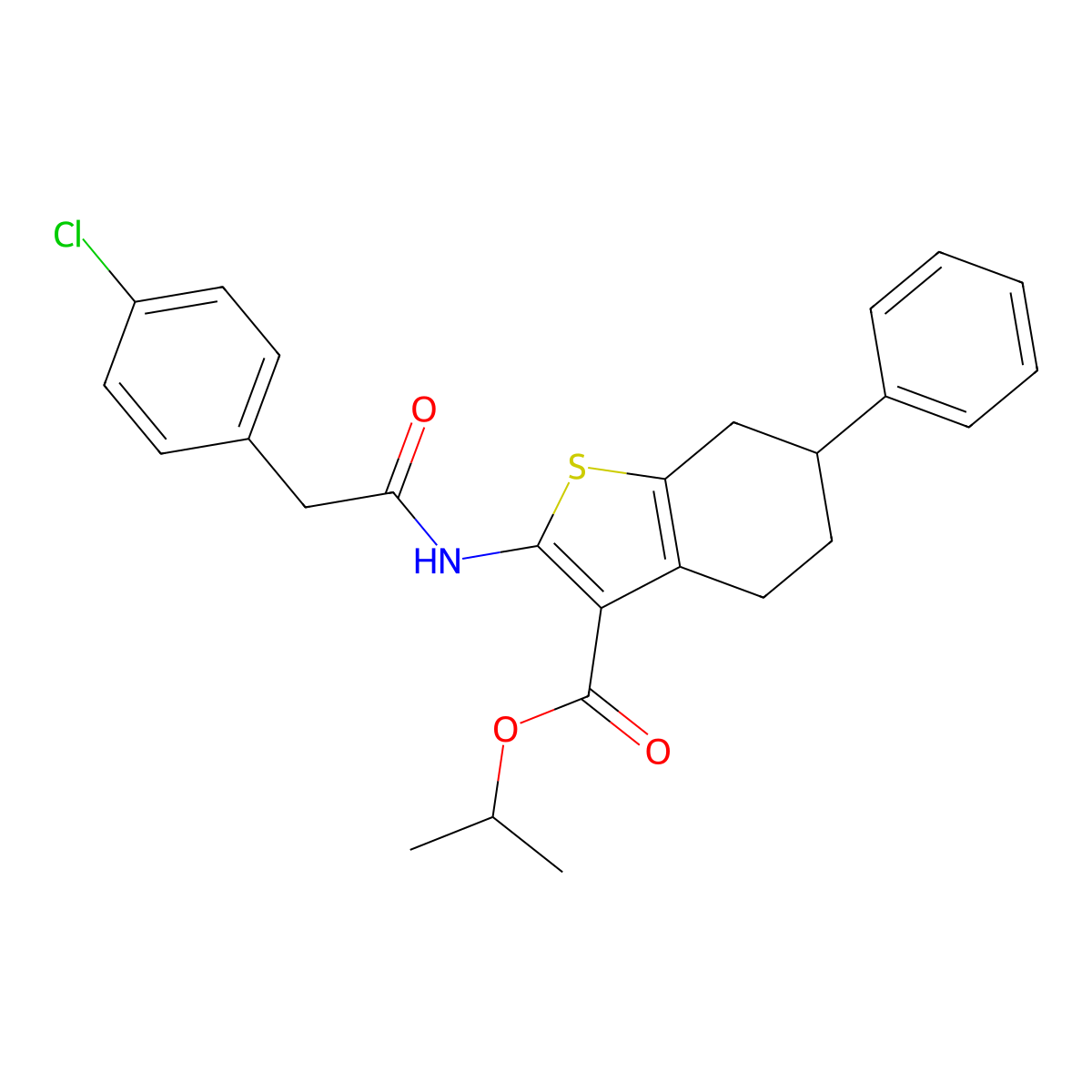 Isopropyl 2-{[(4-chlorophenyl)acetyl]amino}-6-phenyl-4,5,6,7-tetrahydro-1-benzothiophene-3-carboxylate molecular structure, CAS 514818-47-4
