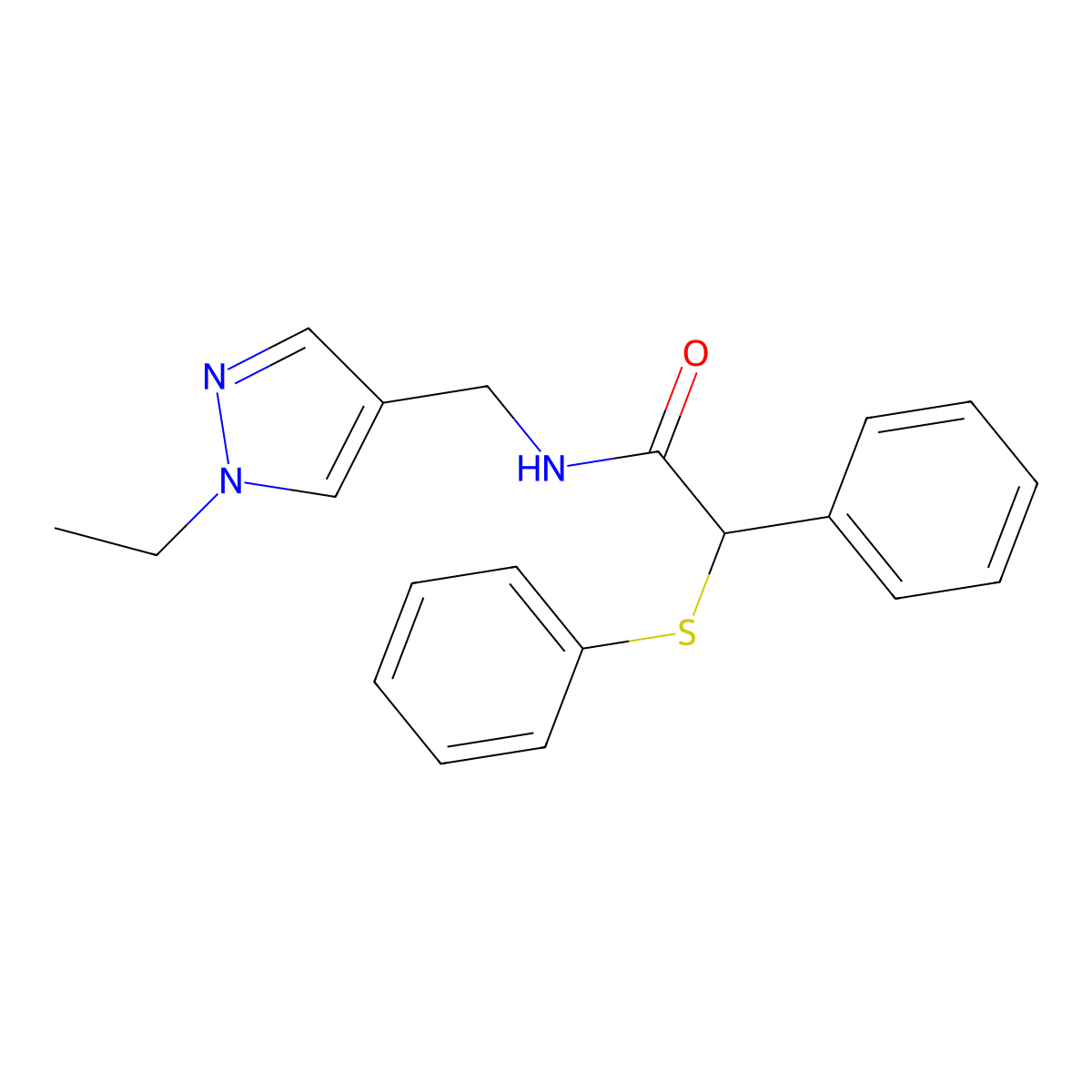 N-[(1-ethyl-1H-pyrazol-4-yl)methyl]-2-phenyl-2-(phenylsulfanyl)acetamide molecular structure, CAS 514818-50-9